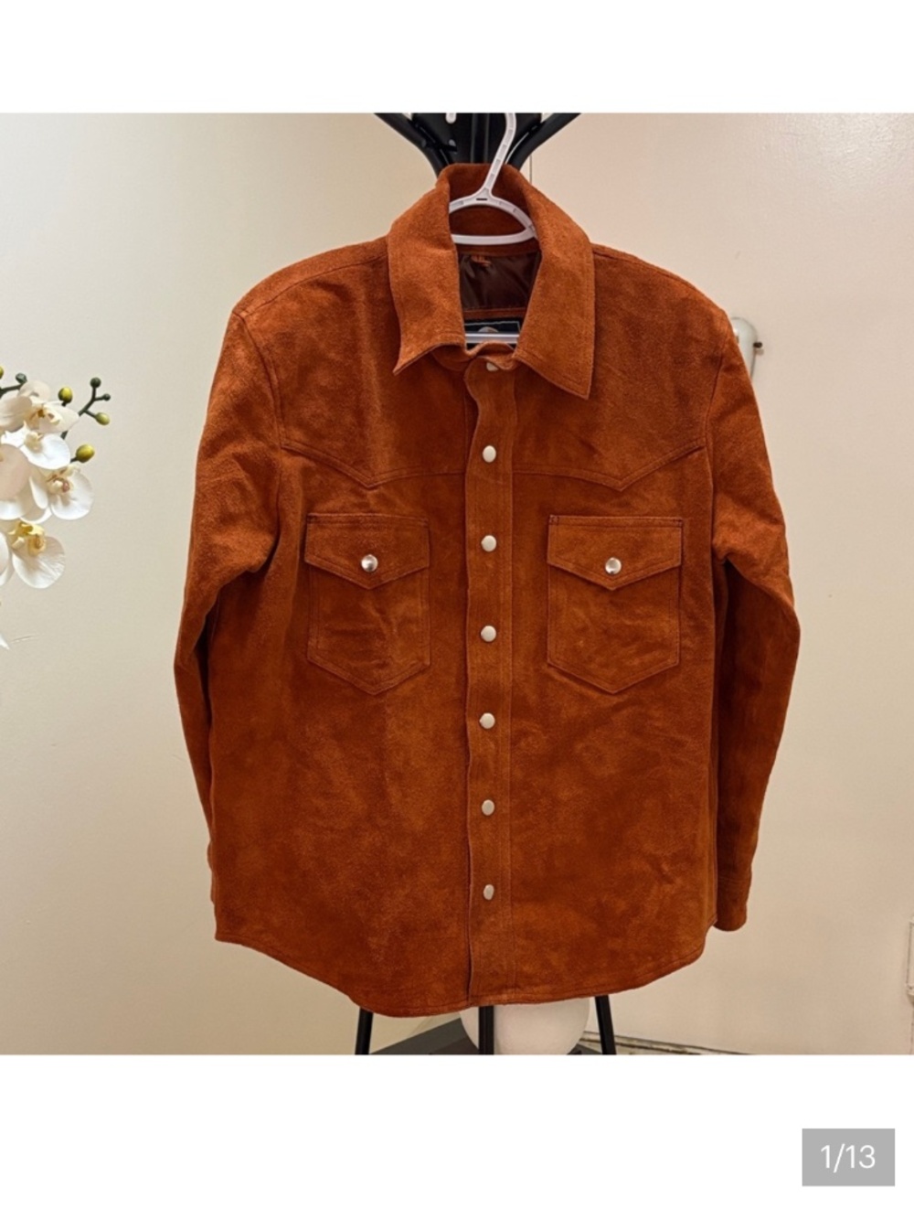 MEN'S SUEDE BUTTON-UP JACKET IN RUST Size M NWOT